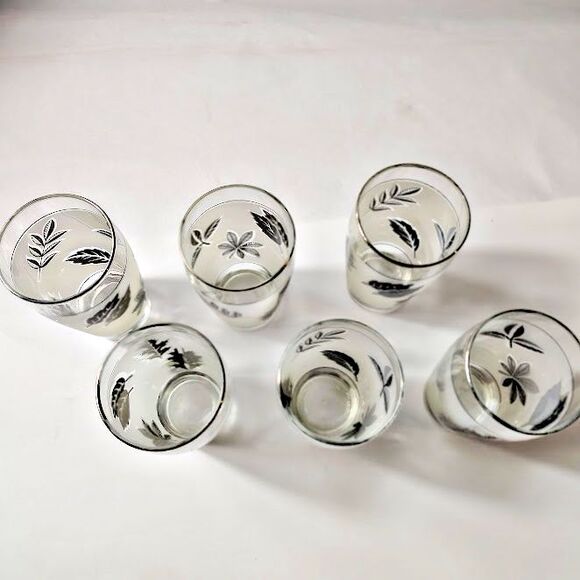 Set 6 Libbey Frosted Silver Leaf Glasses 12 Oz 5.5 Inches Tall Vintage - Picture 2 of 3